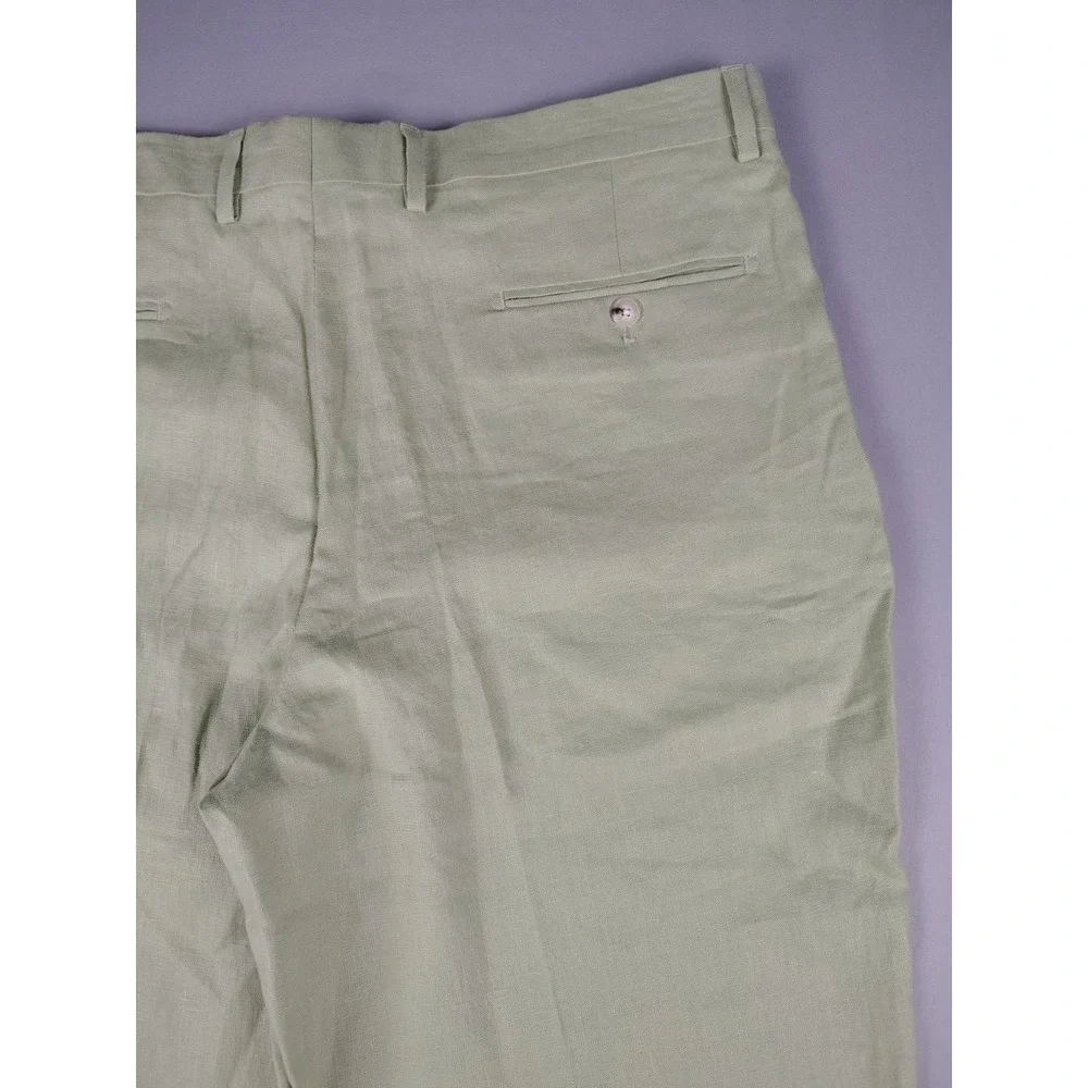 Paul Fredrick Pants Mens 37x30 Sage Green 100% Linen Flat Front NWT Chino Casual